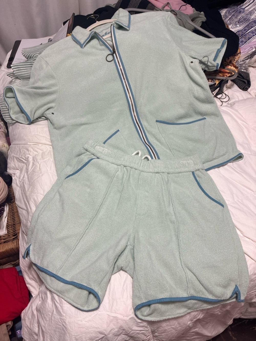 Tombolo Terry Cloth Cabana set-Mint Green-Matching Zip Shirt and Shorts